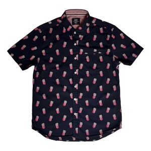 SUNRISE KINGDOM Stylish Navy Blue Shirt with Pink Pineapple Print